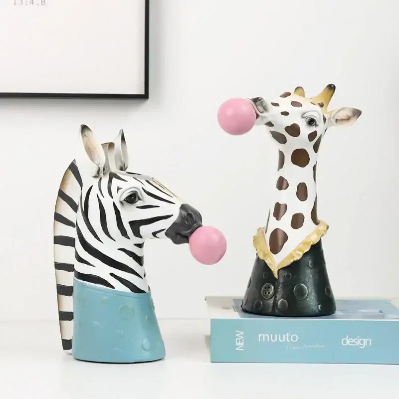 Whimsical black & white zebra animal bust succulent vase living room