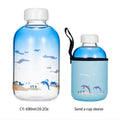 Kawaii penguin glass water bottle with yellow flowers kitchen travel