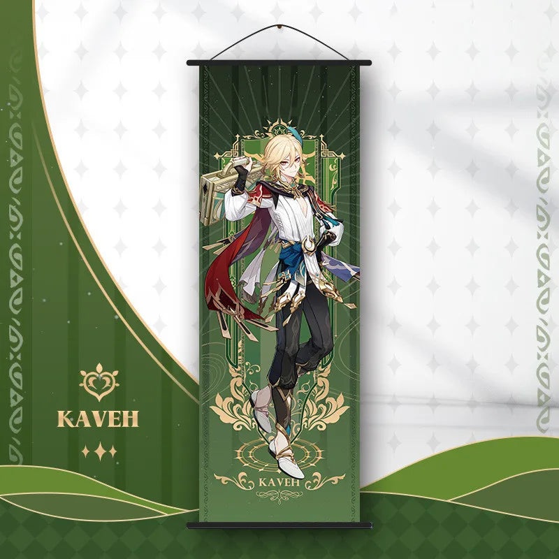 Vibrant genshin impact anime poster set gold ornate bedroom wall art