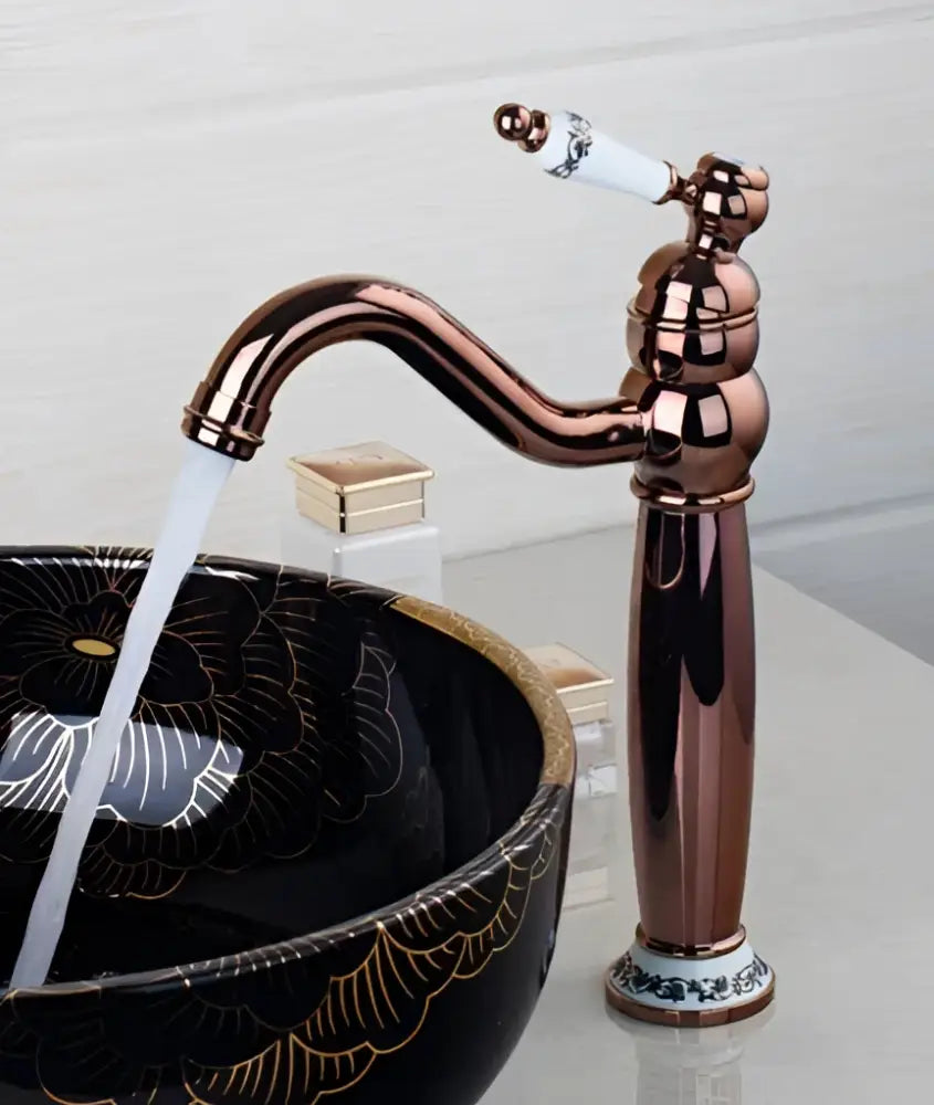 Antique rose gold & white brass bathroom faucet set with hand shower