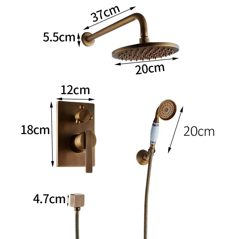 Modern black & gold brass shower mixer set bathroom rainfall shower