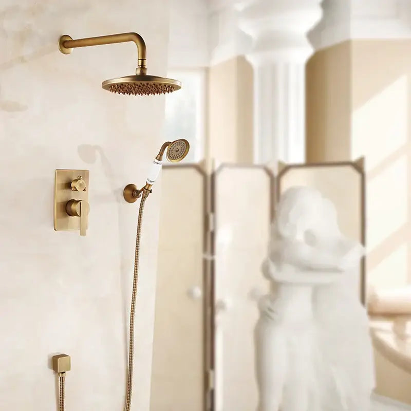 Modern black & gold brass shower mixer set bathroom rainfall shower