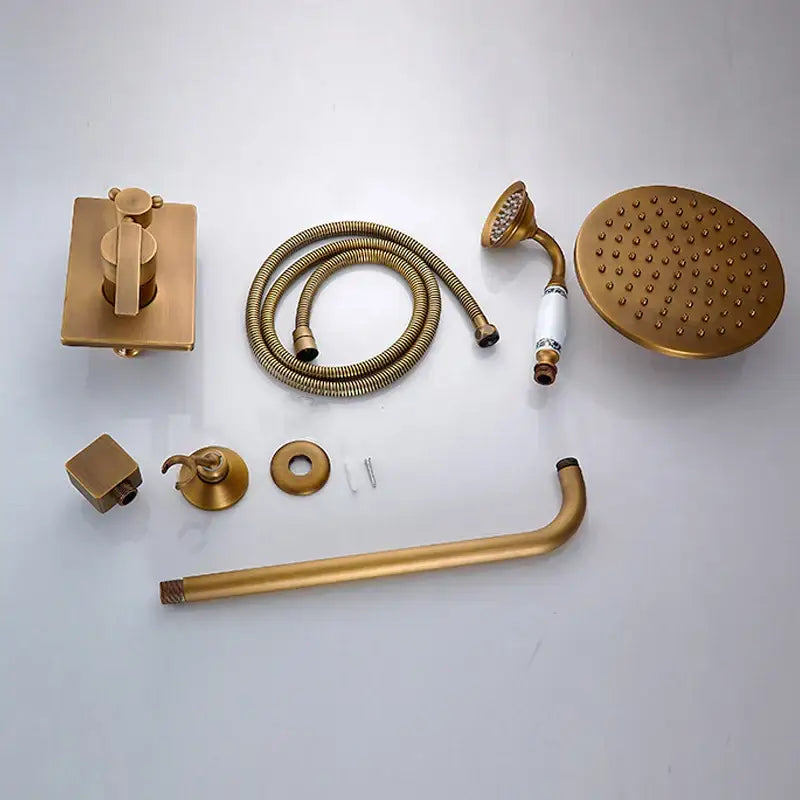 Modern black & gold brass shower mixer set bathroom rainfall shower