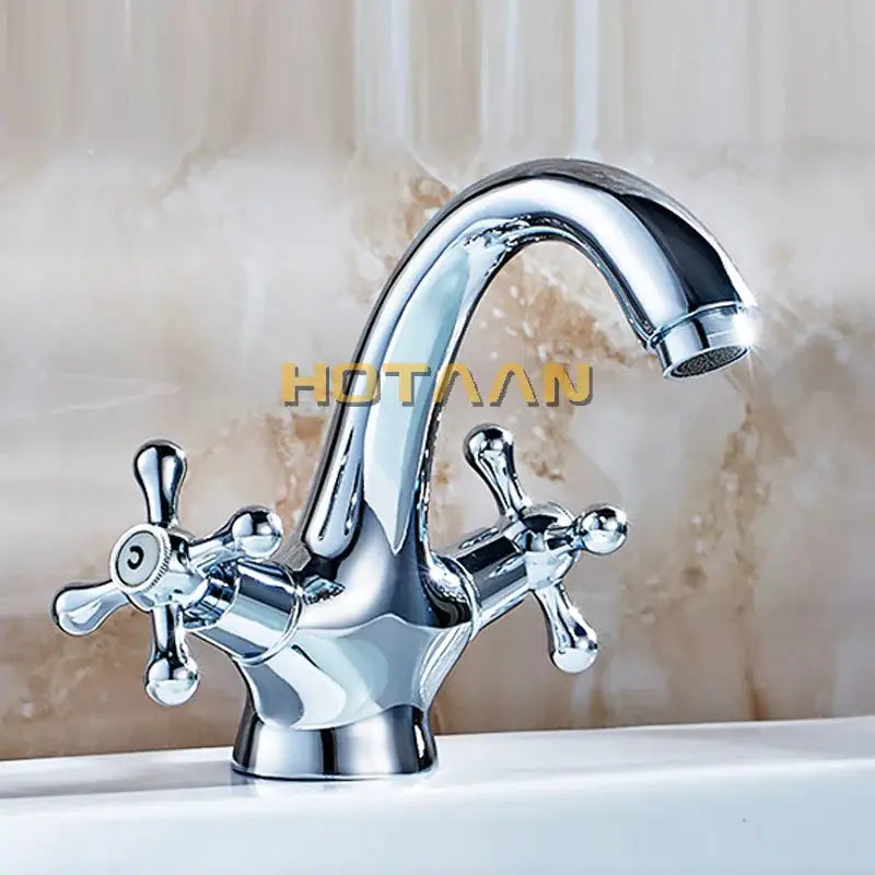 Classic chrome basin mixer tap bathroom cross handle faucet