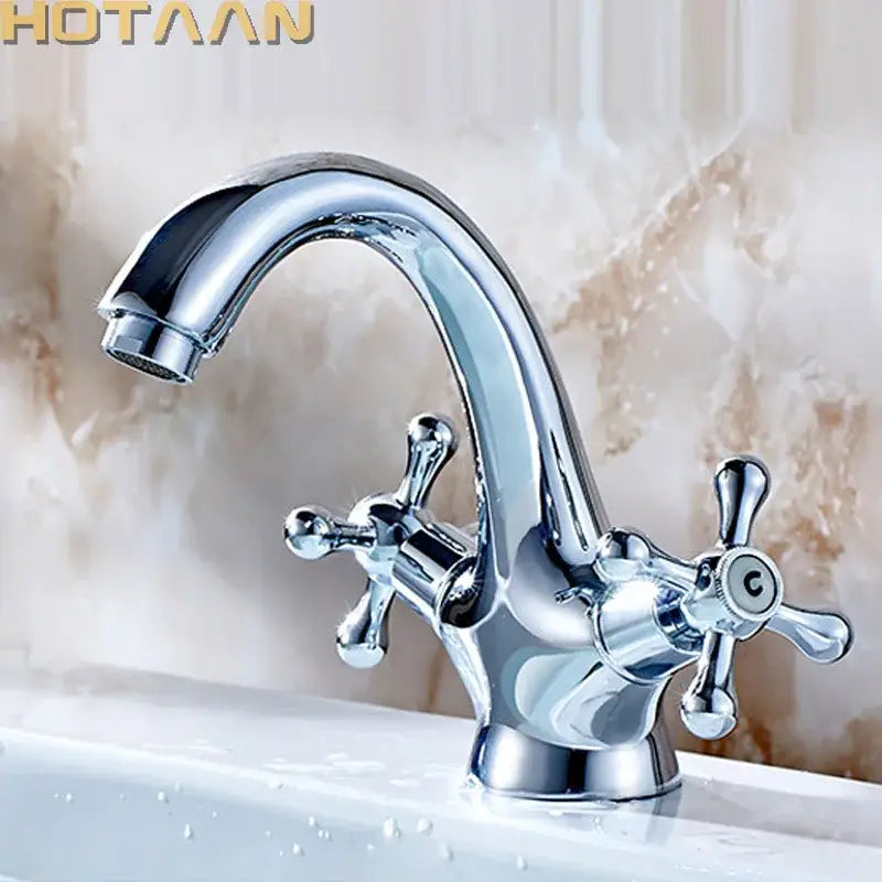 Classic chrome basin mixer tap bathroom cross handle faucet