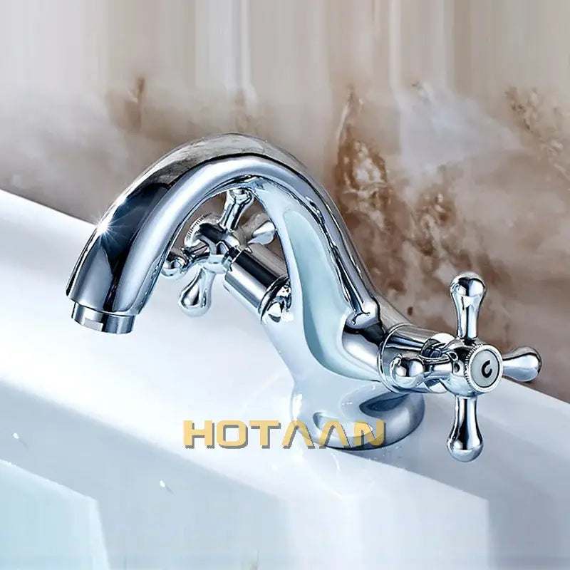 Classic chrome basin mixer tap bathroom cross handle faucet