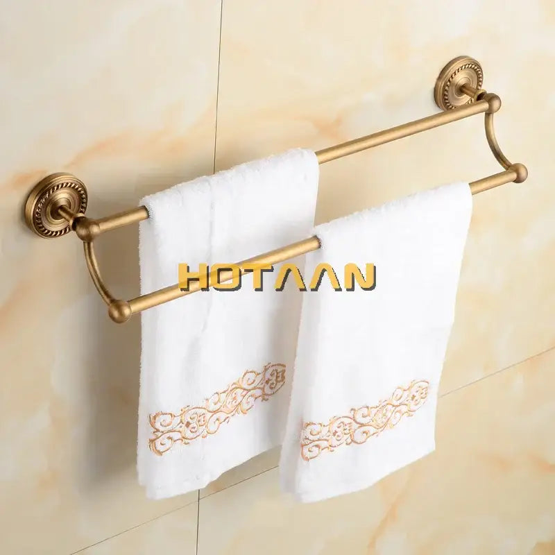 Antique brass double towel bar rack – bathroom ornate wall mount