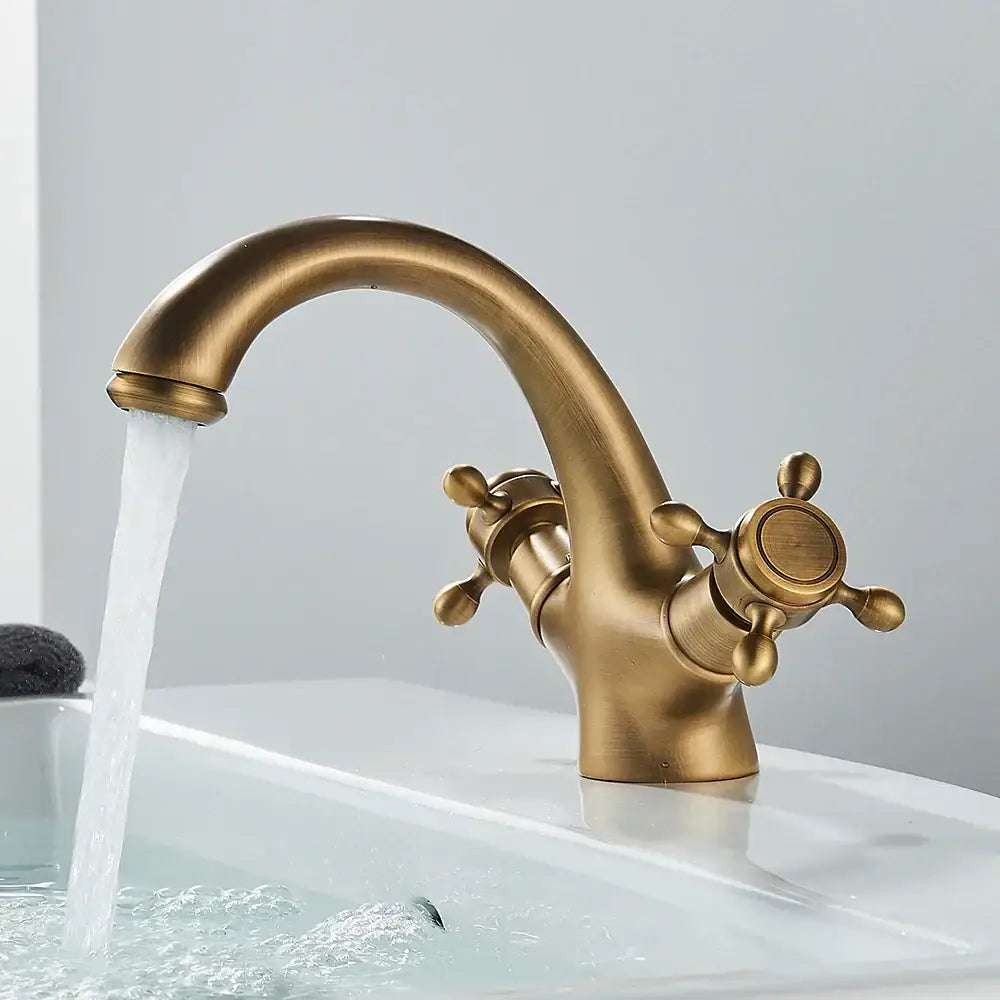 Antique brass dual handle basin faucet bathroom mixer tap