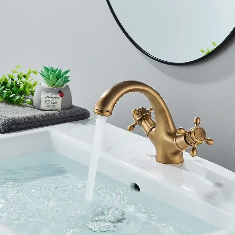 Antique brass dual handle basin faucet bathroom mixer tap