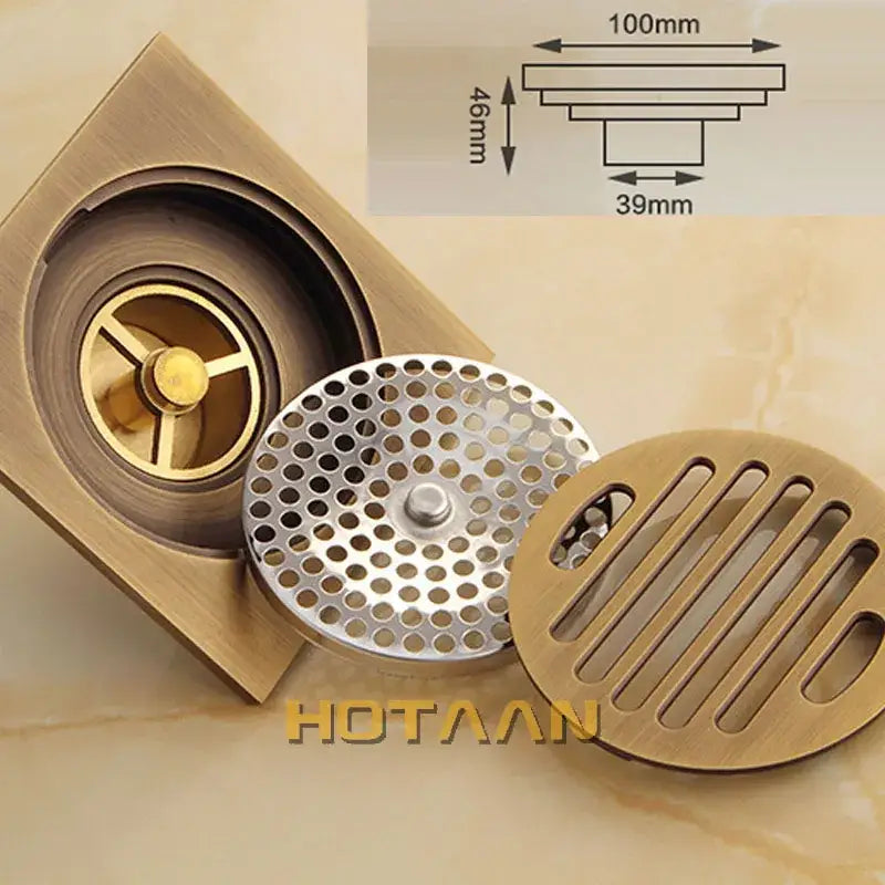 Antique brass flower art floor drain bathroom square grille