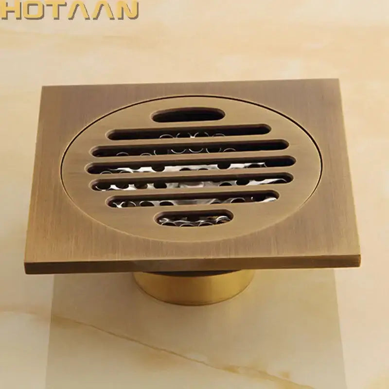 Antique brass flower art floor drain bathroom square grille