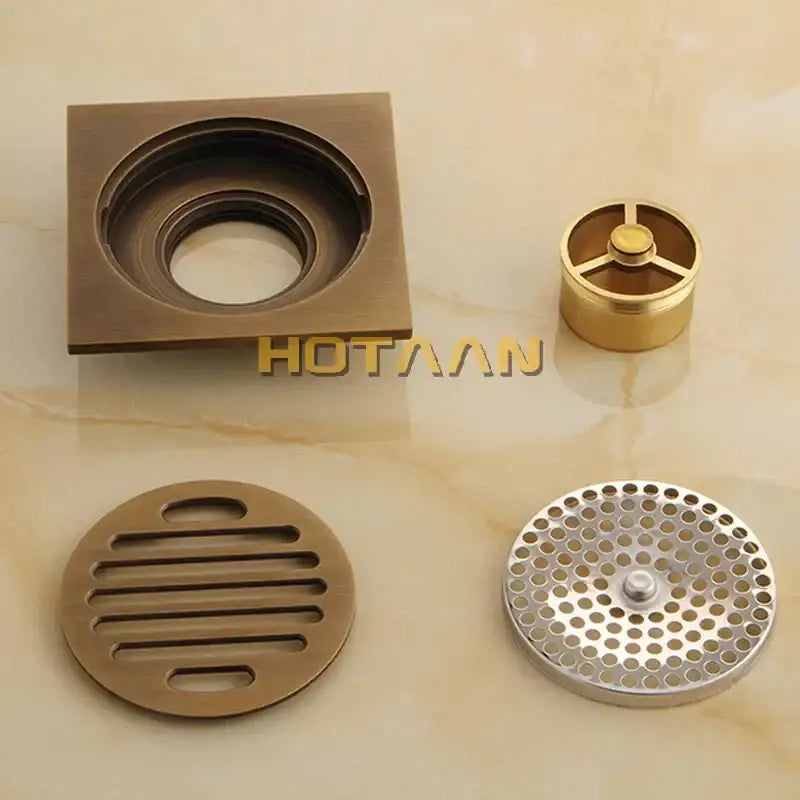 Antique brass flower art floor drain bathroom square grille