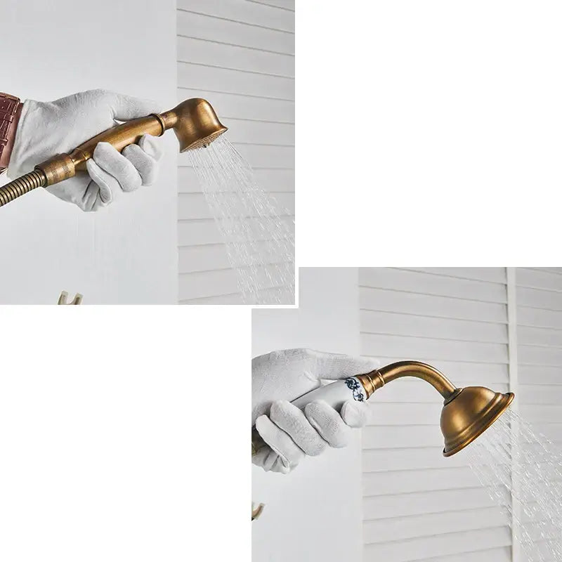 Antique brass freestanding bathtub faucet with hand shower bathroom