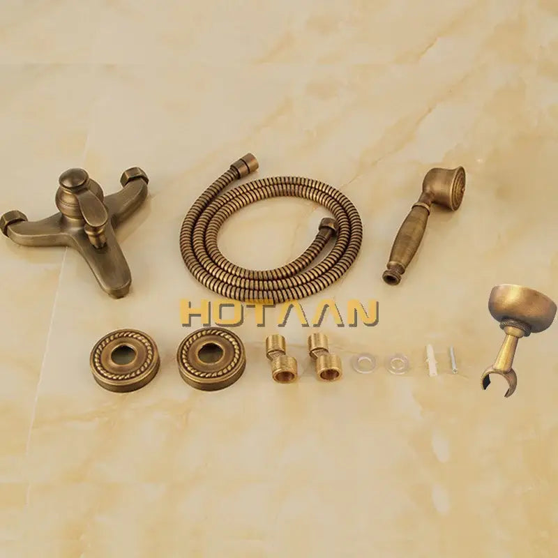 Antique brass ornate hand held shower head kit for bathroom