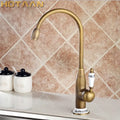 Antique brass kitchen faucet with floral ceramic handle