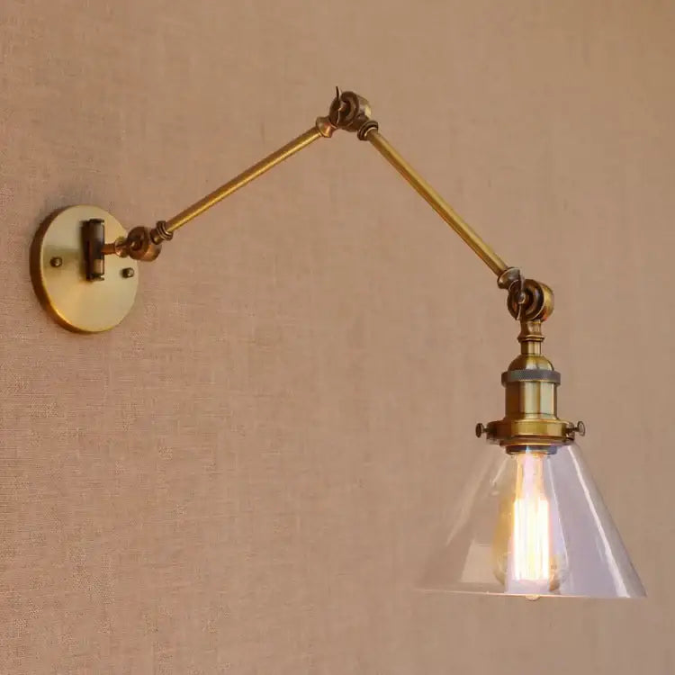 Antique brass swing arm wall lamp bedroom glass globe sconce
