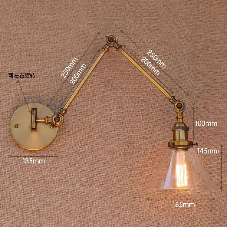 Antique brass swing arm wall lamp bedroom glass globe sconce