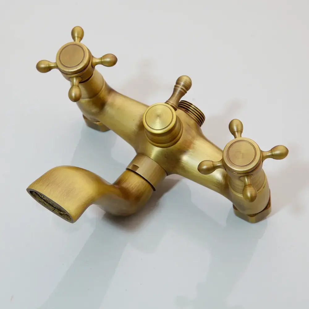 Antique brass rainfall shower faucet set with shelf – bathroom