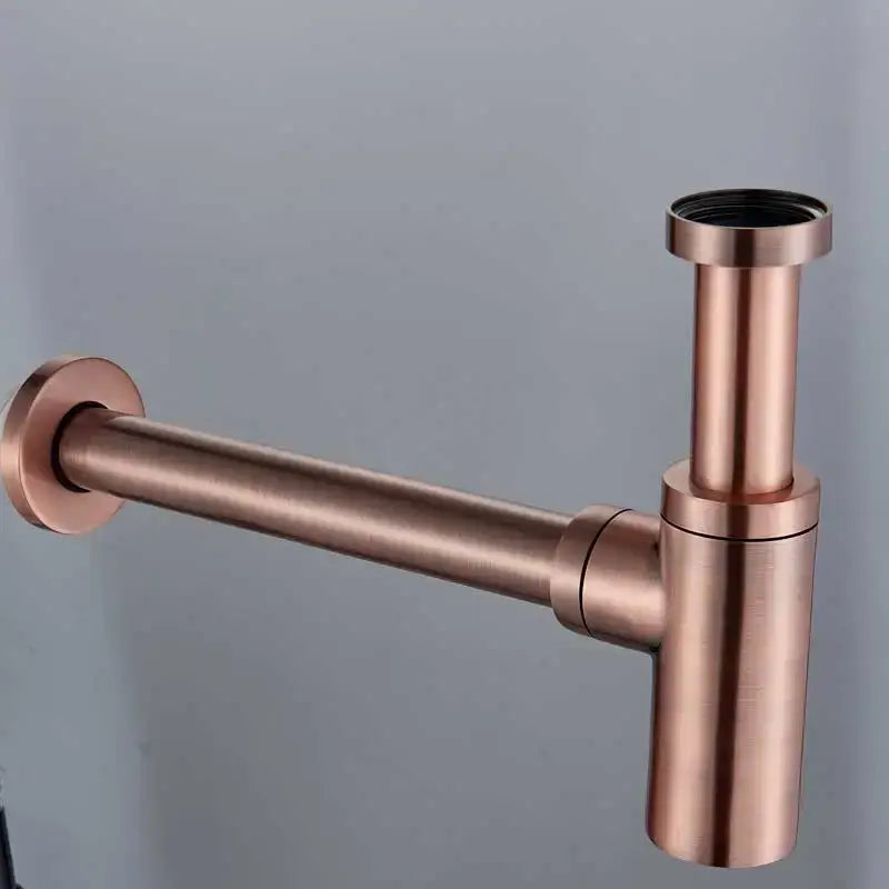 Modern matte black brass round siphon p-trap bathroom vanity drain