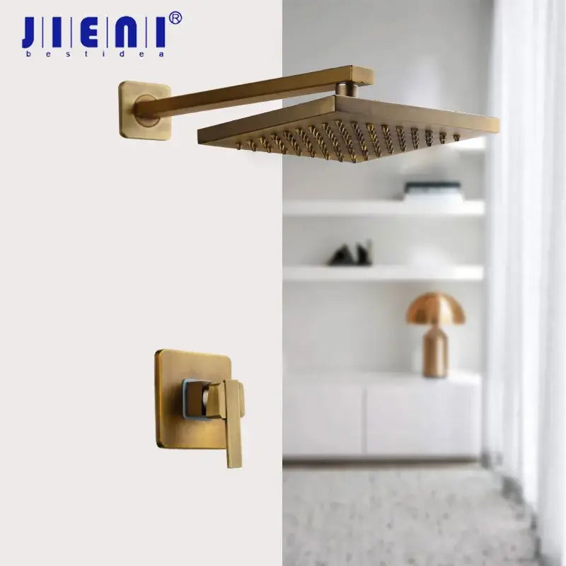Antique brass round rainfall shower faucet set bathroom fixtures