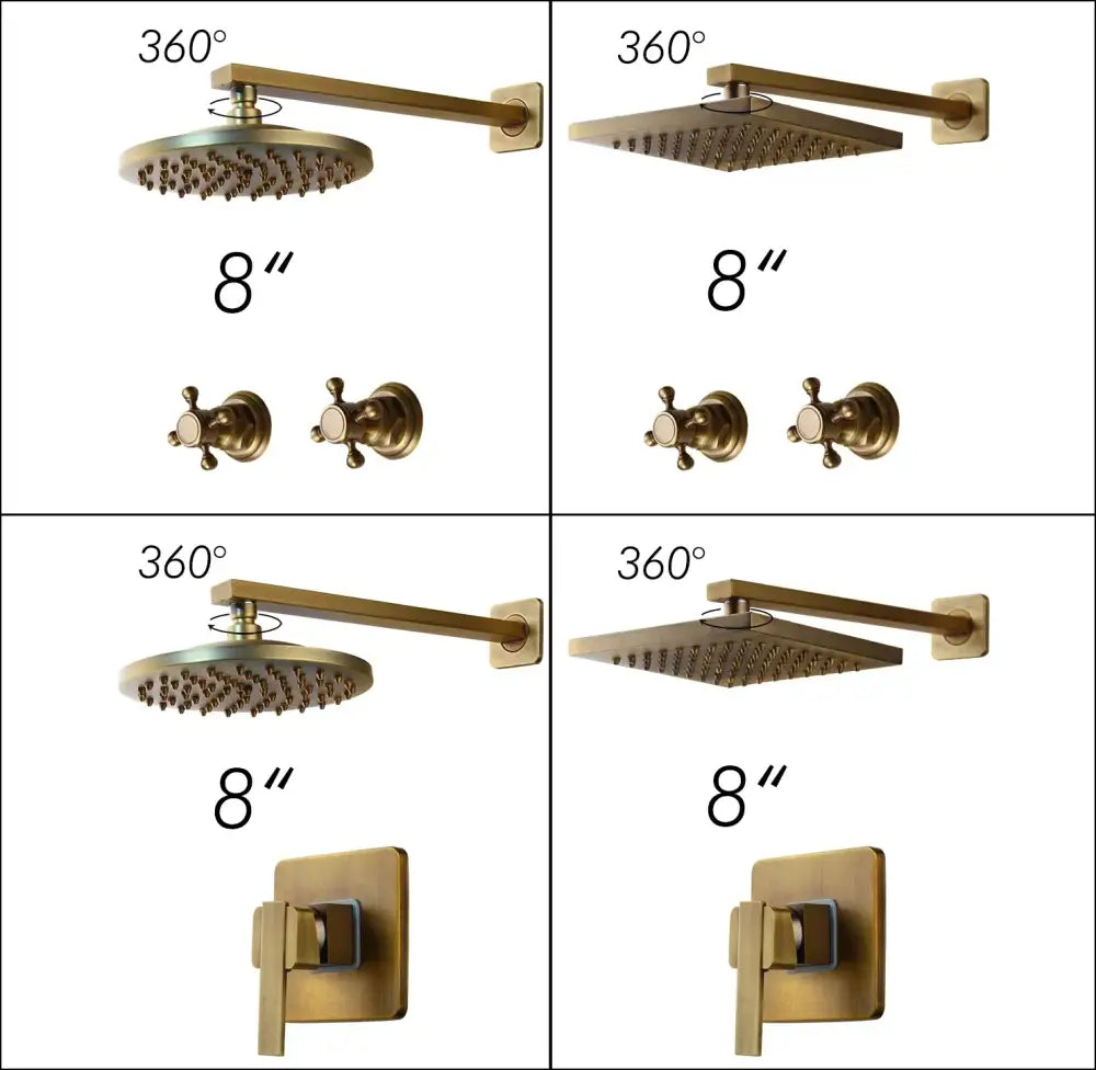 Antique brass round rainfall shower faucet set bathroom fixtures