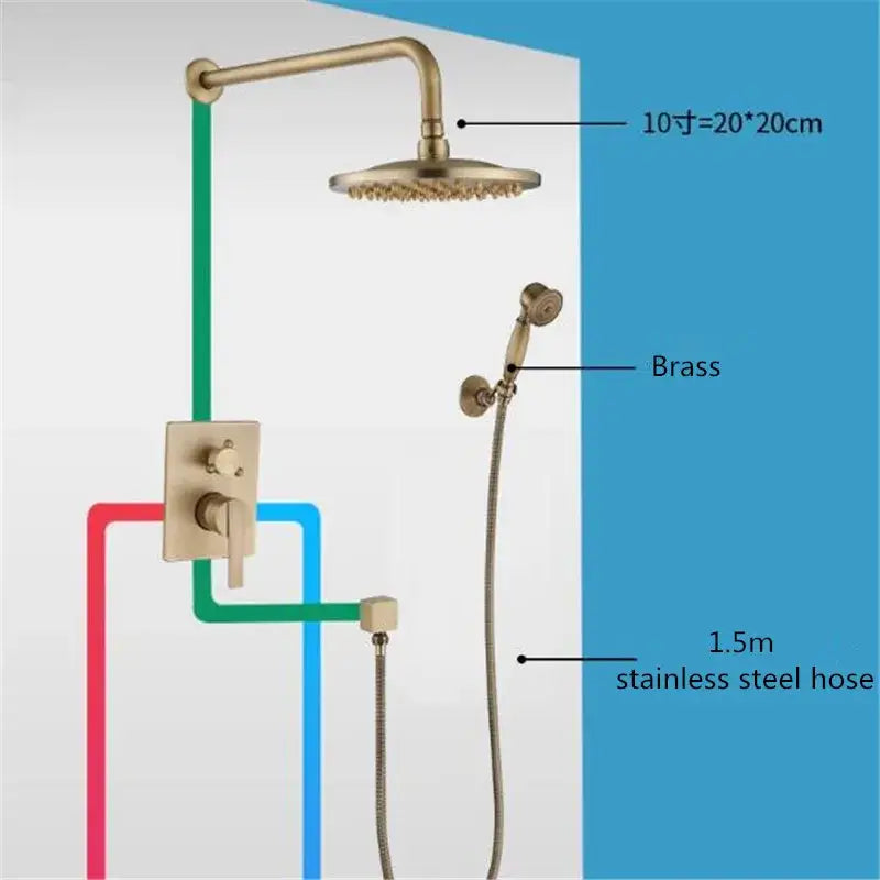 Antique brass shower faucet set with handheld spray – bathroom kit