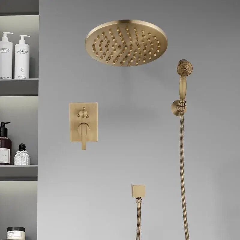 Antique brass shower faucet set with handheld spray – bathroom kit