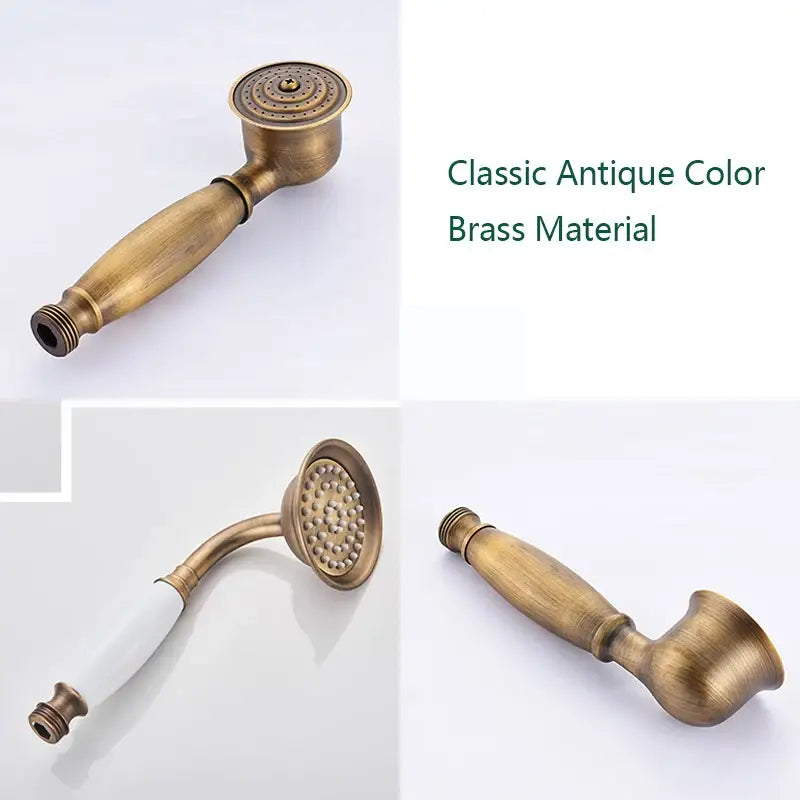 Antique brass shower faucet set bathroom rainfall head and handheld spray
