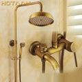 Antique brass shower faucet set with rainhead bathroom hand sprayer