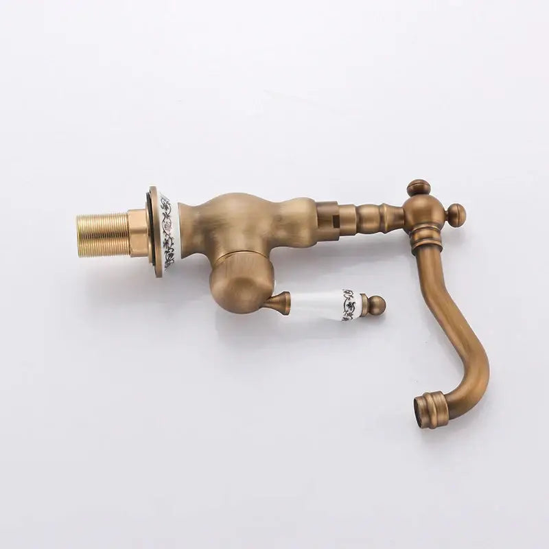 Antique brass floral single handle basin faucet kitchen swivel tap