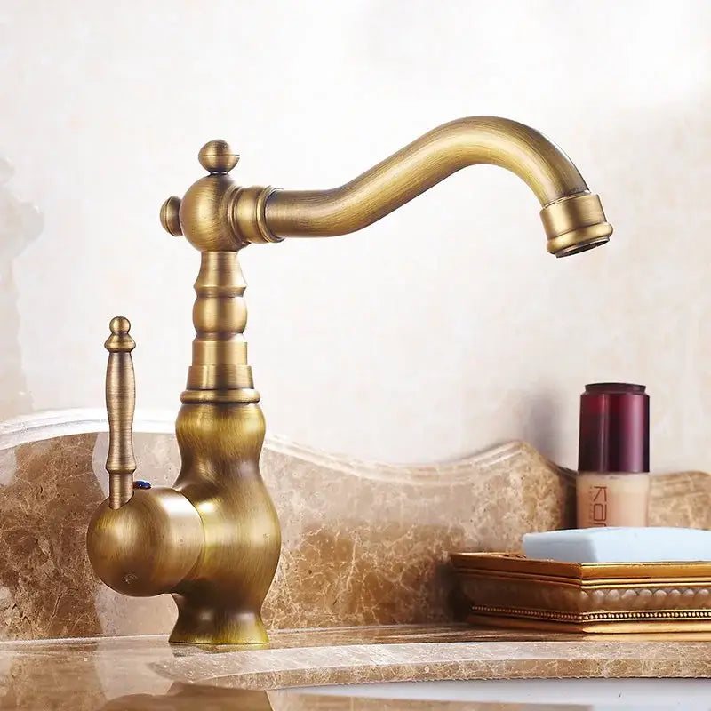 Antique brass ceramic handle kitchen sink faucet