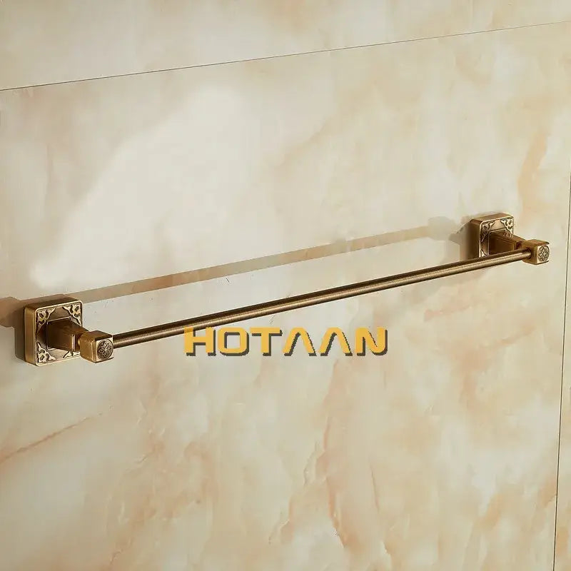 Antique brass engraved single towel bar bathroom rack