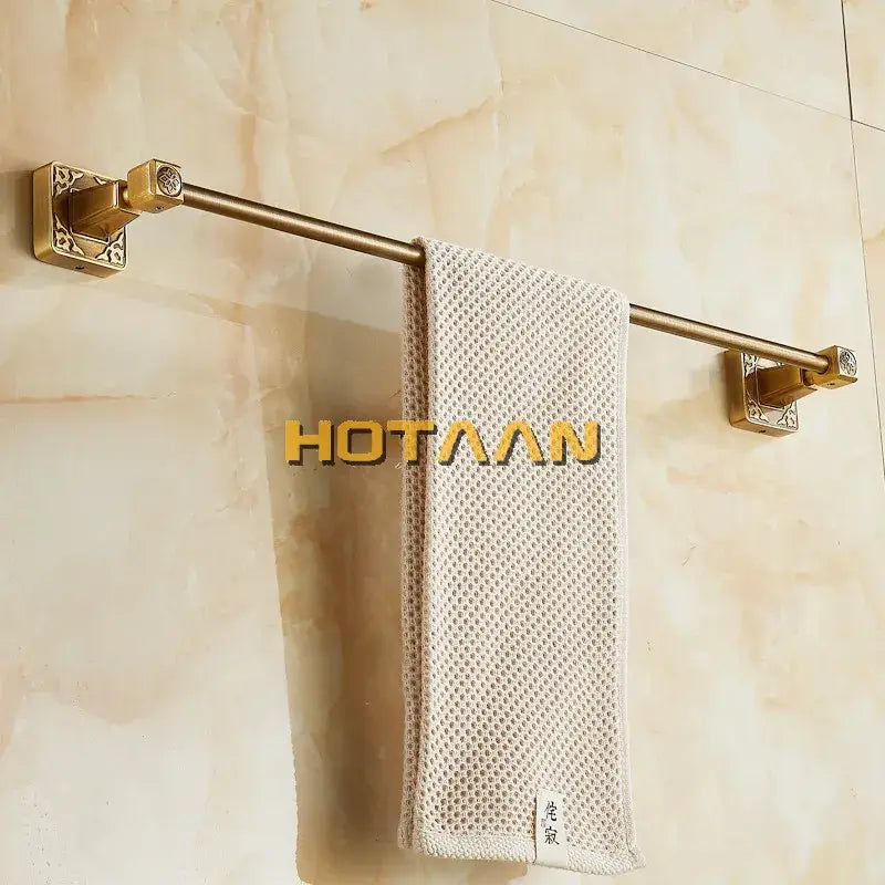 Antique brass engraved single towel bar bathroom rack