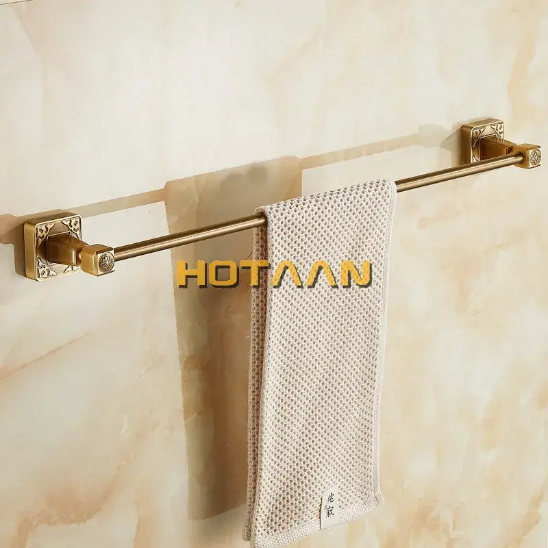 Antique brass engraved single towel bar bathroom rack