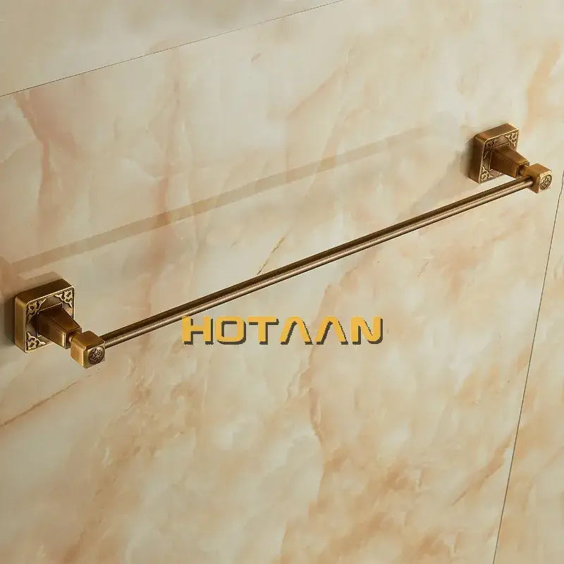 Antique brass engraved single towel bar bathroom rack