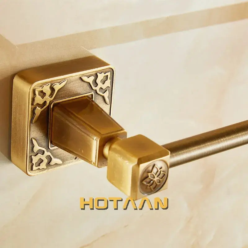 Antique brass engraved single towel bar bathroom rack