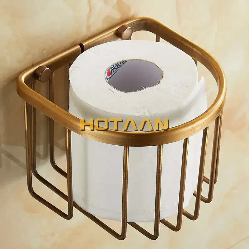 Antique brass toilet paper holder bathroom wall mounted rack