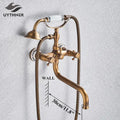 Antique brass shower mixer tap with curved spout for bathroom