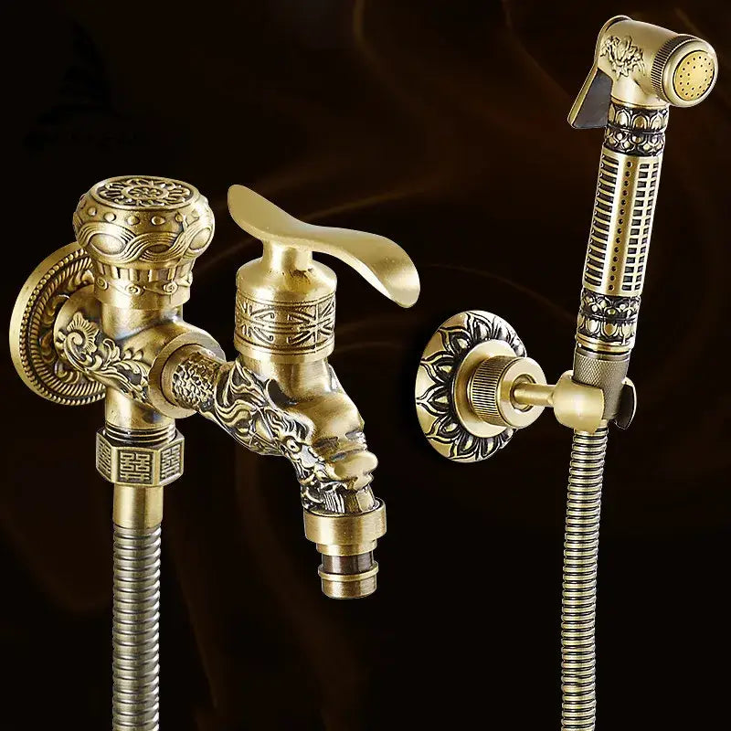 Antique dragon brass wall mount bidet faucet bathroom shower spray