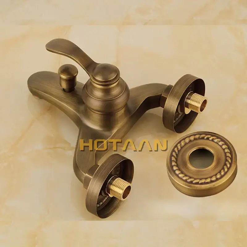 Antique brass hand held shower head kit bathroom ornate faucet