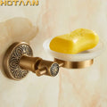 Antique brass wall mounted soap dish with frosted glass bathroom holder