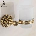 Antique brass wall mounted toothbrush holder with glass cup bathroom