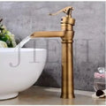 Antique brass waterfall basin faucet with art handle for bathroom
