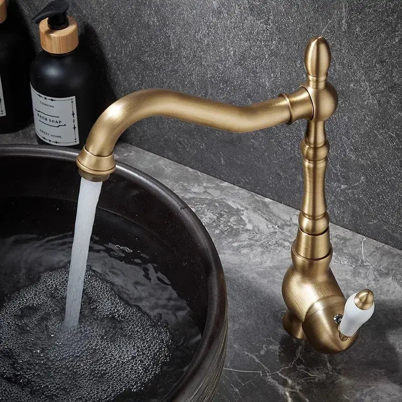 Antique bronze basin faucet with ceramic handle for kitchen