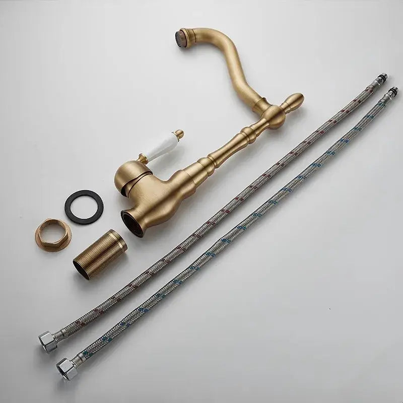 Antique bronze basin faucet with ceramic handle for kitchen