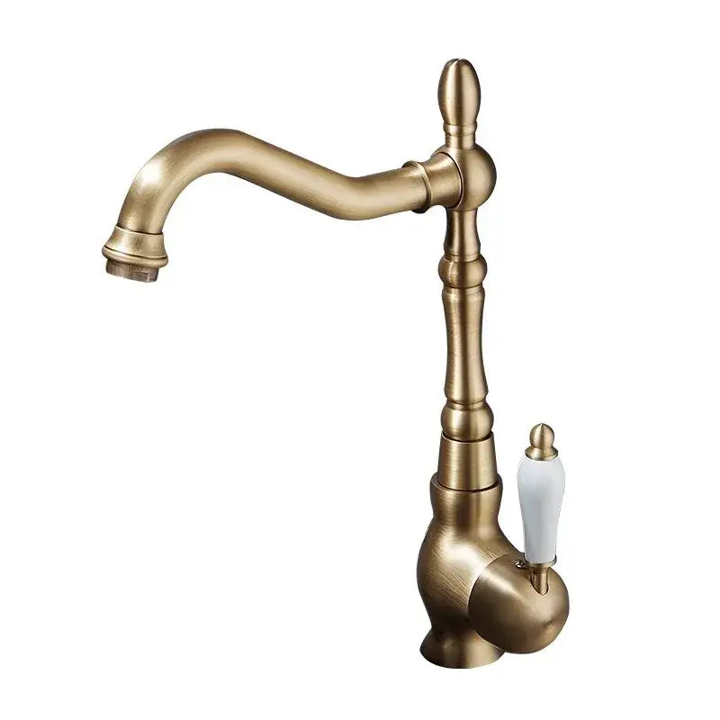 Antique bronze basin faucet with ceramic handle for kitchen
