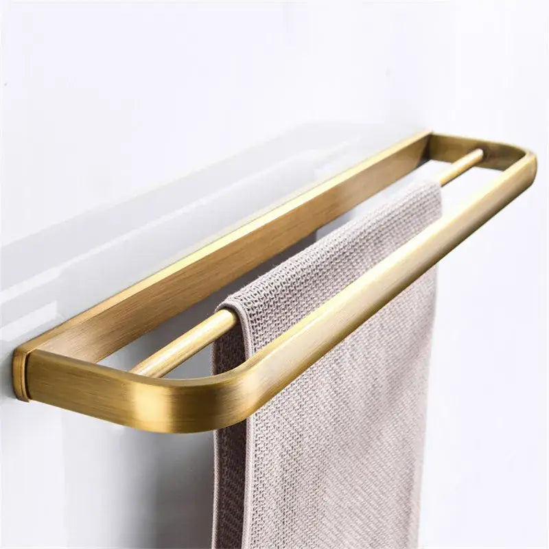 Modern antique bronze bathroom accessory set with towel rack and brush