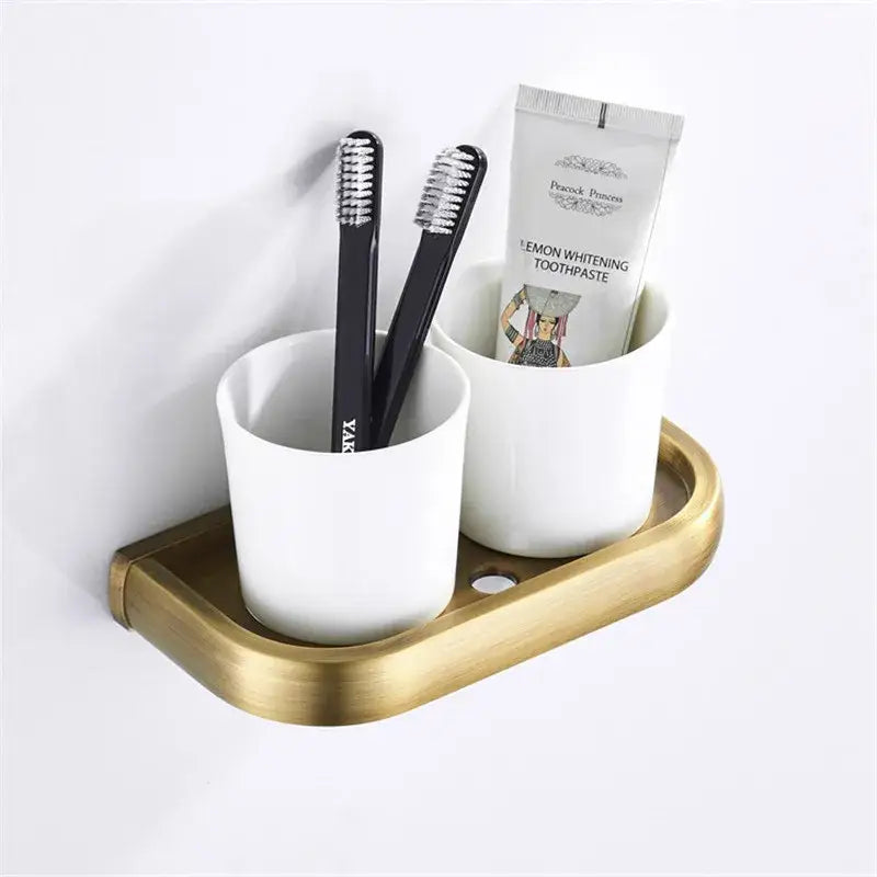 Modern antique bronze bathroom accessory set with towel rack and brush