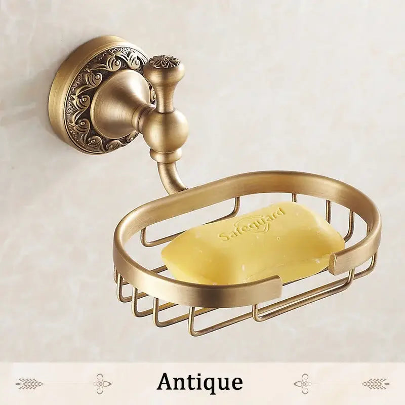 Antique ornate brass soap dish basket bathroom wall mounted accessory