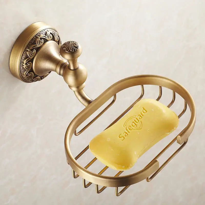Antique ornate brass soap dish basket bathroom wall mounted accessory